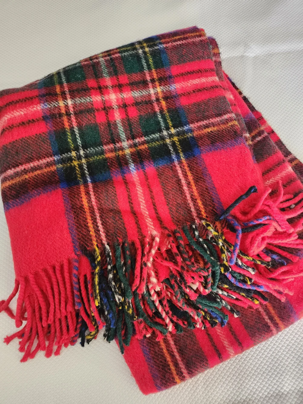 Scotland Wool Tartan Fringe Blanket Scarf - Red Plaid